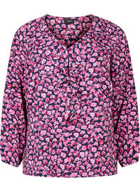 Mønstret bluse med volanger
