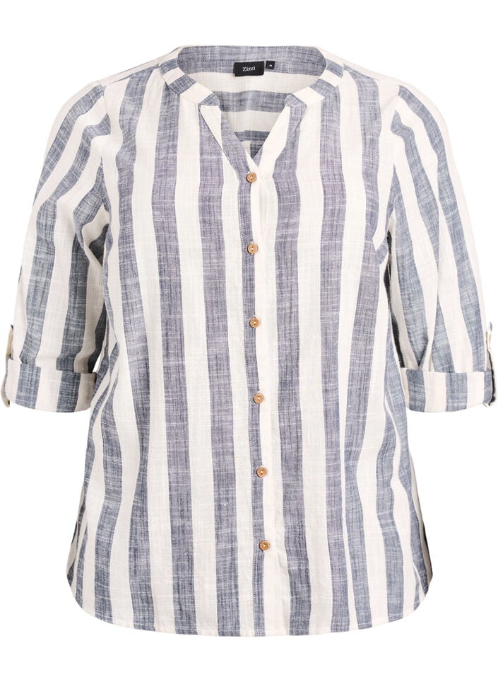 Bluse i bomull med V-hals, Bl&aring;, Packshot image number 0