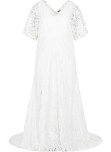 Brudekjole med blonder og splitt, Star White, Packshot image number 0