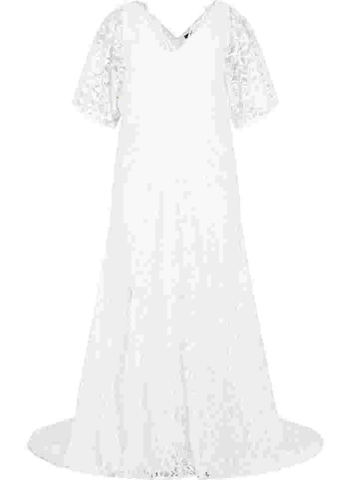 Brudekjole med blonder og splitt, Star White, Packshot image number 0