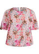 Bluse med blomstertrykk, korte ermer og smocking, Rosa, Packshot image number 0