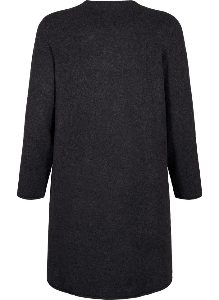 Strikket kjole med rund hals og splitt, Dark Grey Melange, Packshot image number 1