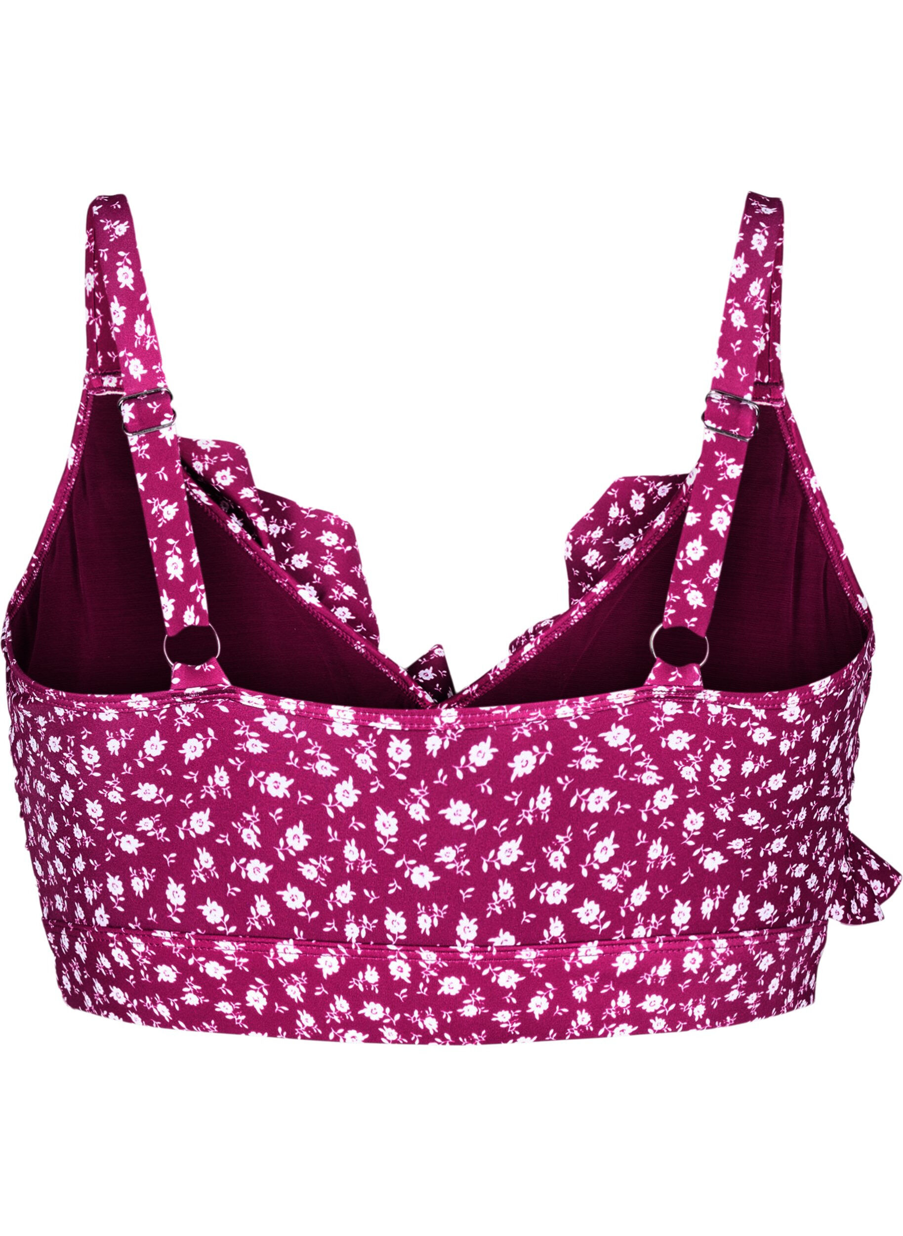 Zizzi Blomstrete bikinioverdel med volangdetaljer, R&oslash;d, Packshot image number 1