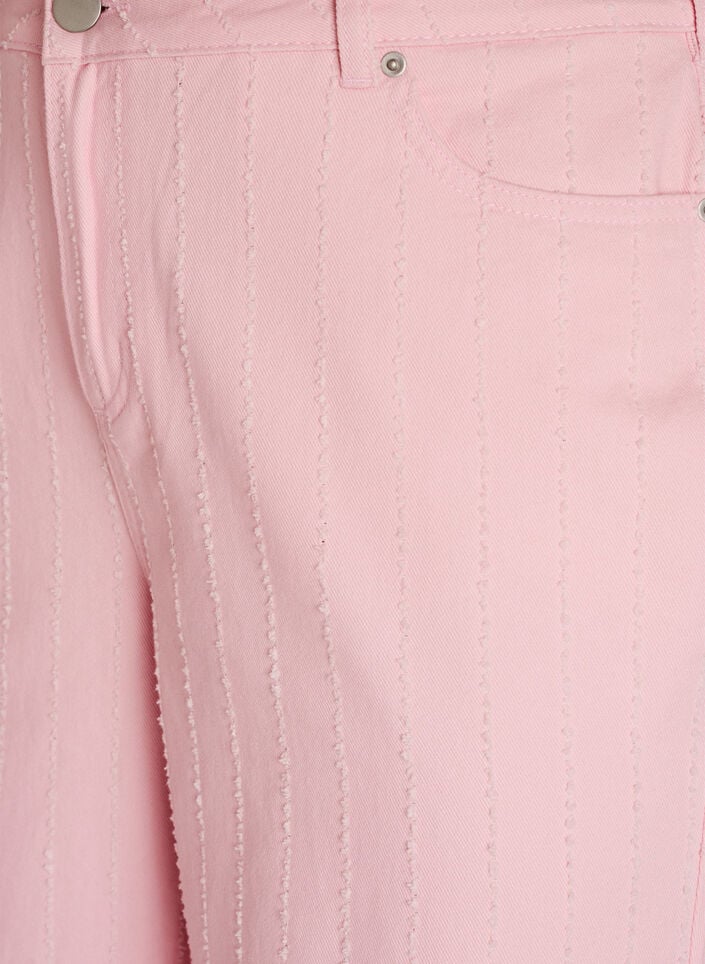 Myra jeans i farget denim med wide fit og teksturert m&oslash;nster, Rosa, Packshot image number 2