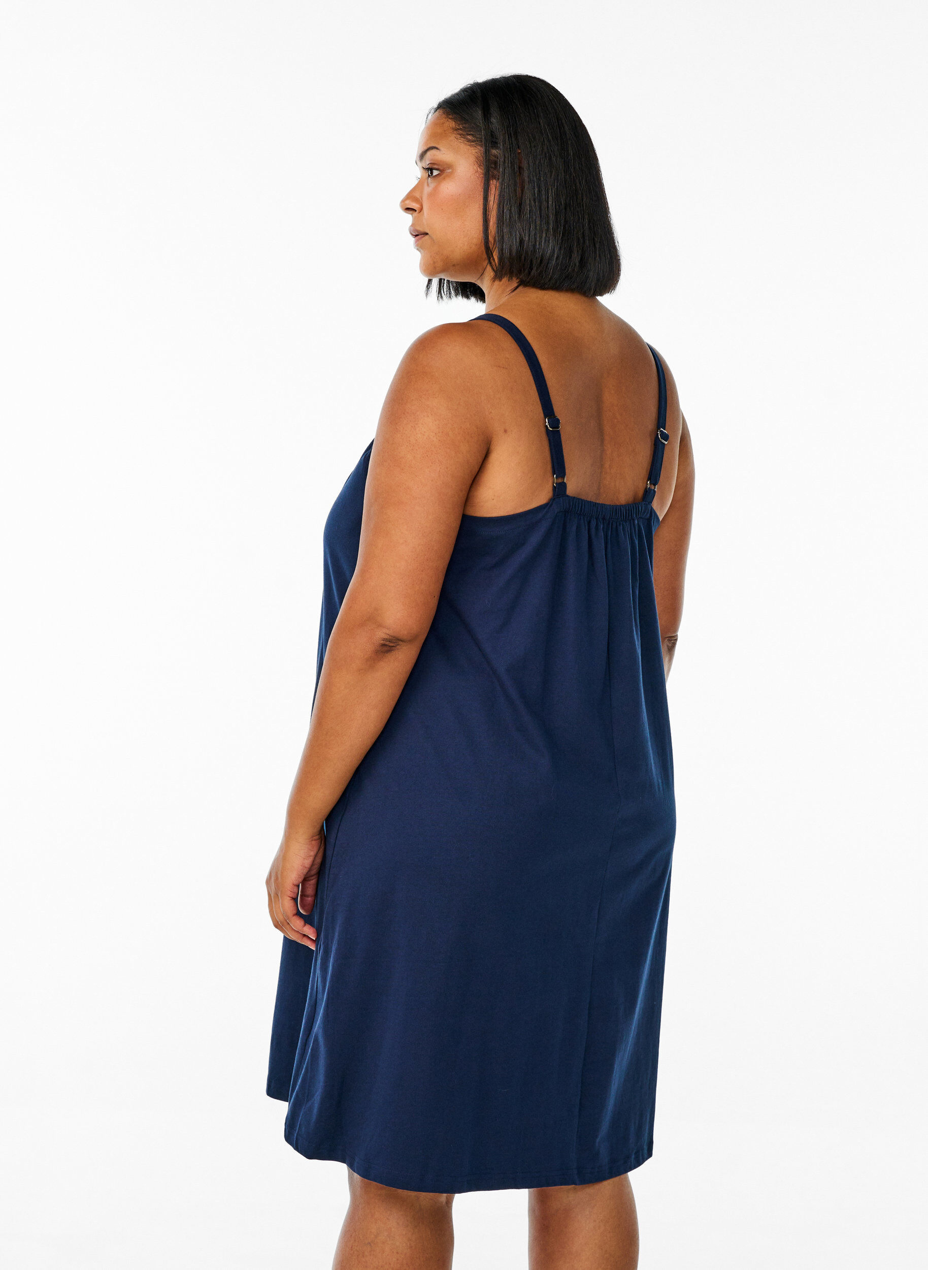ZizziMidi strap dress in organic cotton, Bl&aring;, Model image number 2
