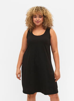 Ermeløs kjole i bomull med A-form, Black, Model image number 0