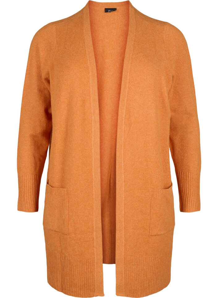 Ribbestrikket cardigan med lommer, Orange, Packshot image number 0