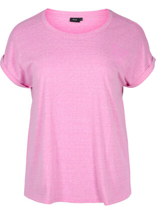Melert T-skjorte i bomull, Cyclamen Melange, Packshot image number 0