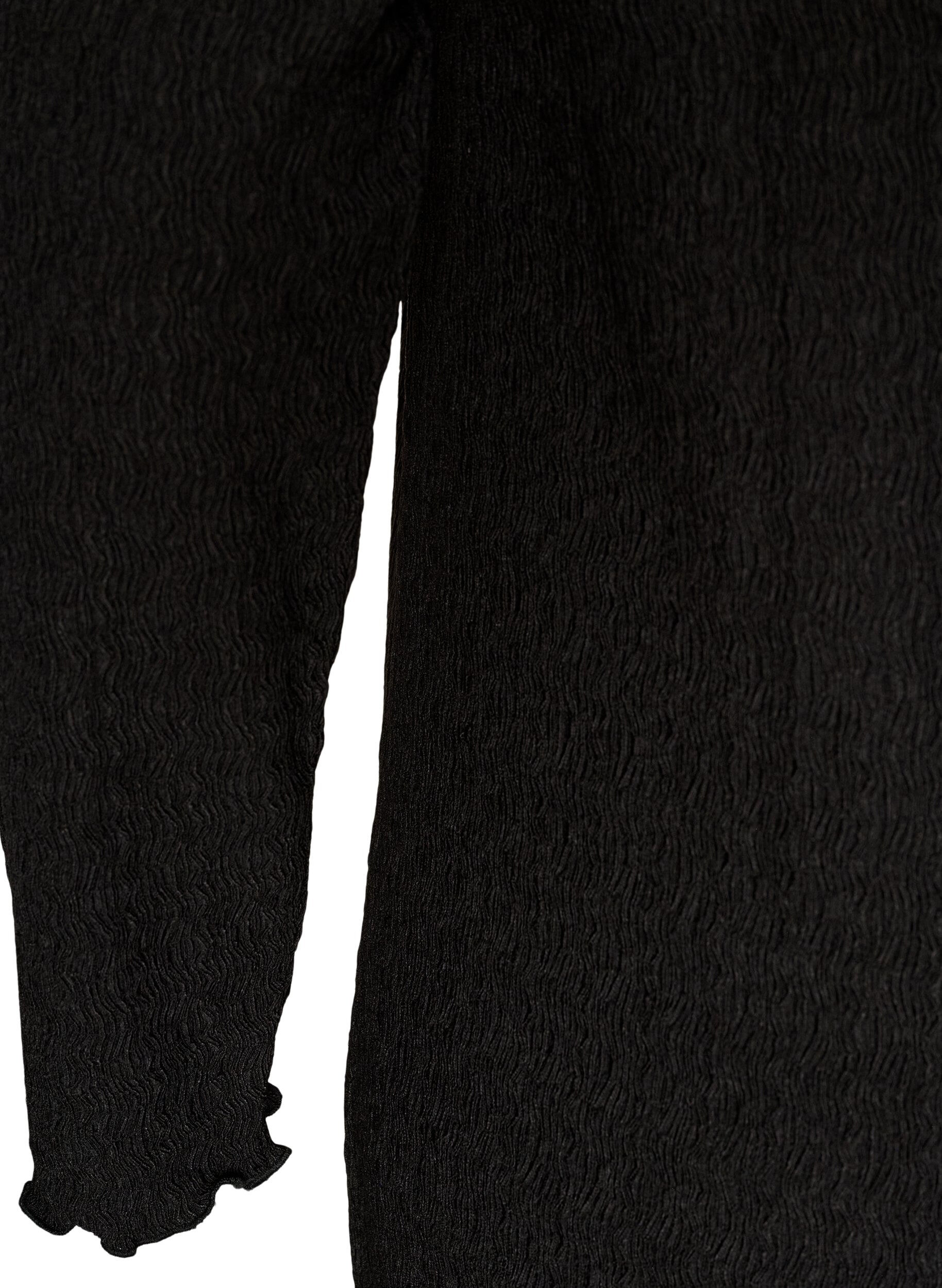 ZizziMidikjole med b&oslash;lget tekstur og lange ermer, Svart, Packshot image number 3