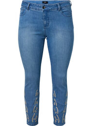 Cropped Emily jeans med broderi, Blue denim