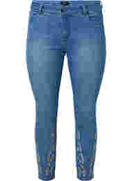 Cropped Emily jeans med broderi, Blue denim