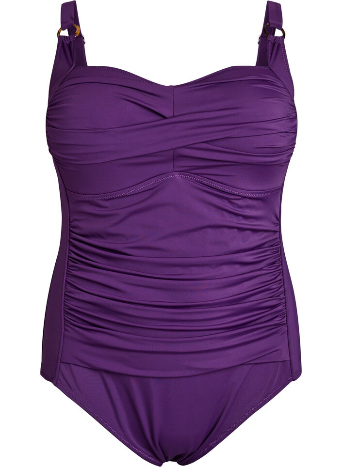 Polstret badedrakt med drapering, Lilla, Packshot image number 0