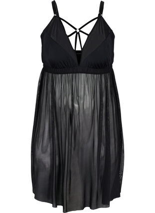 Transparent nattkjole med string, Black, Packshot image number 0
