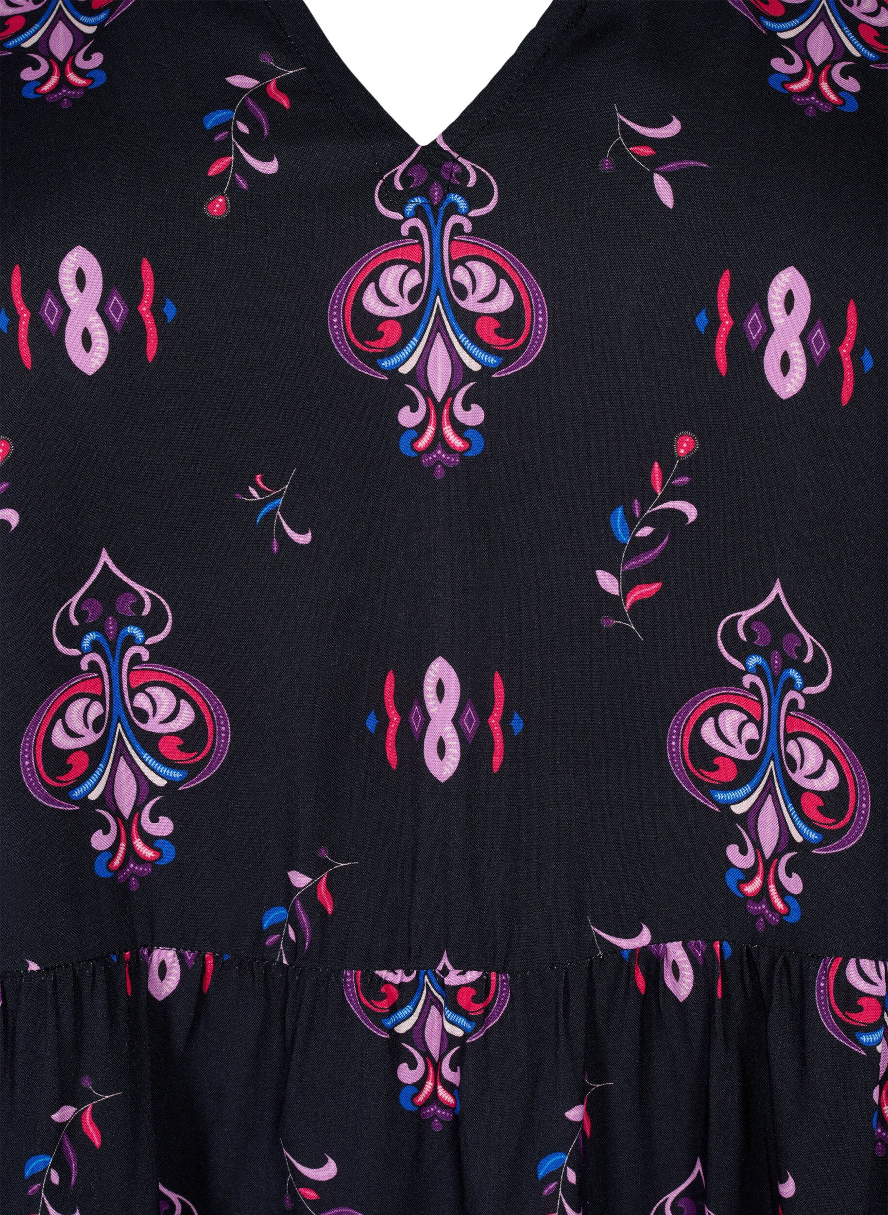 ZizziViskosekjole med lange ermer og trykk, Black Pink AOP, Packshot image number 2