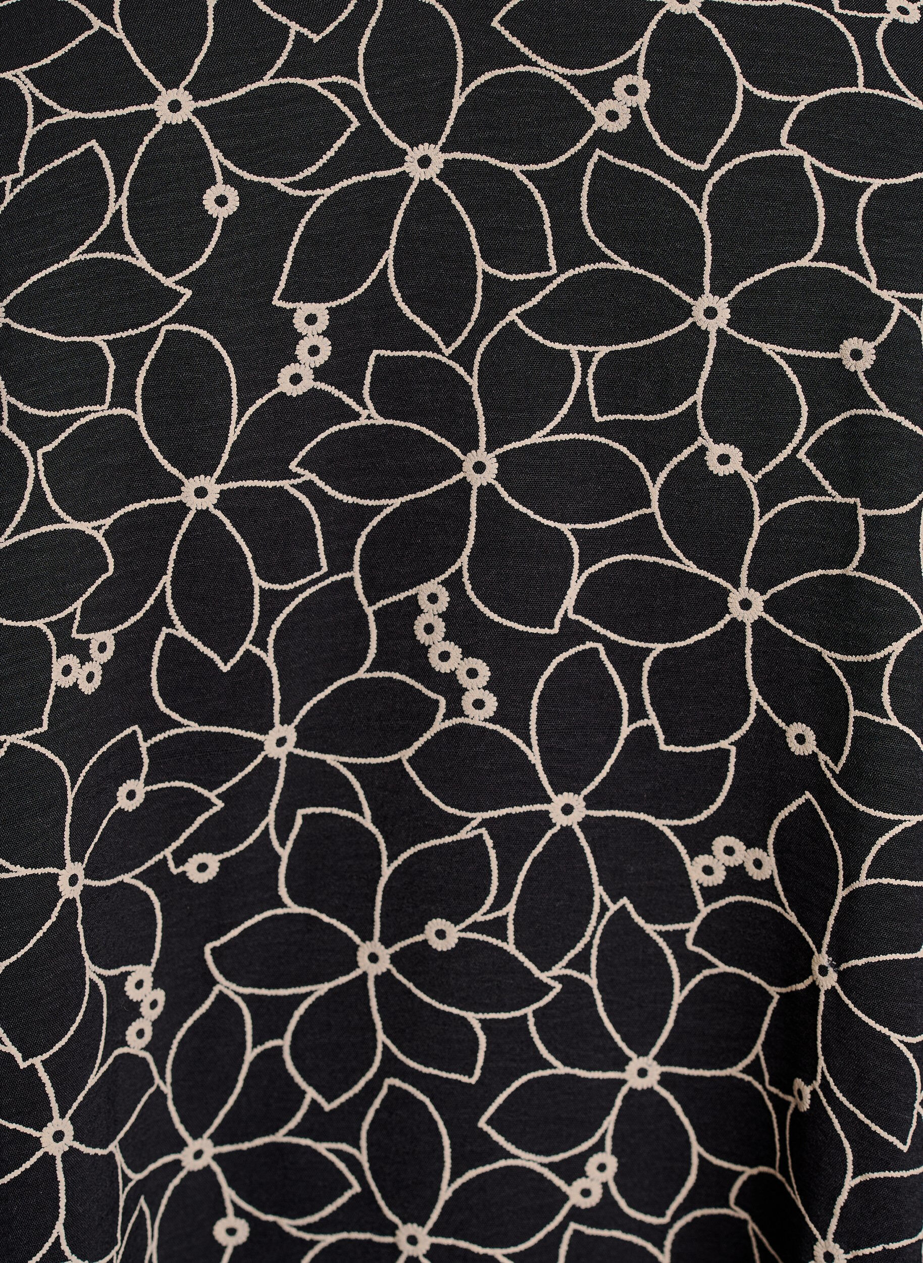 Zizzi Tunika med brodert blomster m&oslash;nster og 3/4 ermer, Svart, Packshot image number 2