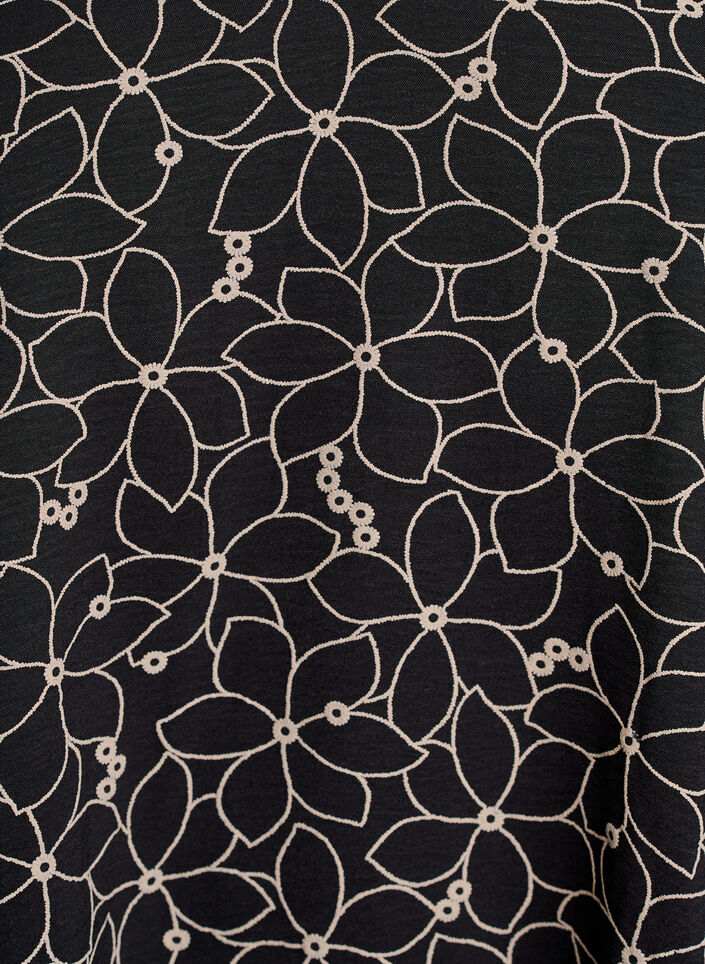 Tunika med brodert blomster mønster og 3/4 ermer, Svart, Packshot image number 2