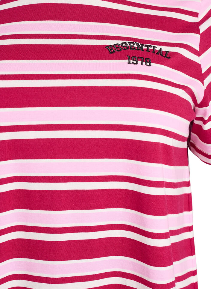 Bomulls T-skjorte med striper, Rosa, Packshot image number 2