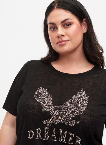 T-skjorte med nagler og rund hals, Black, Model image number 2