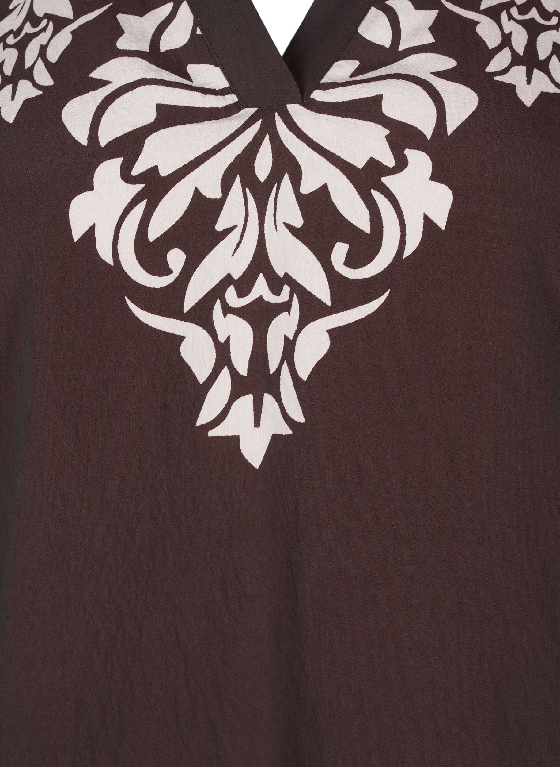 Zizzi Kortermet bluse med trykk og volanger, Brun, Packshot image number 2