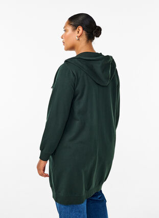 Zizzi Lang treningscardigan i bomull med hette, Grønn, Model image number 2