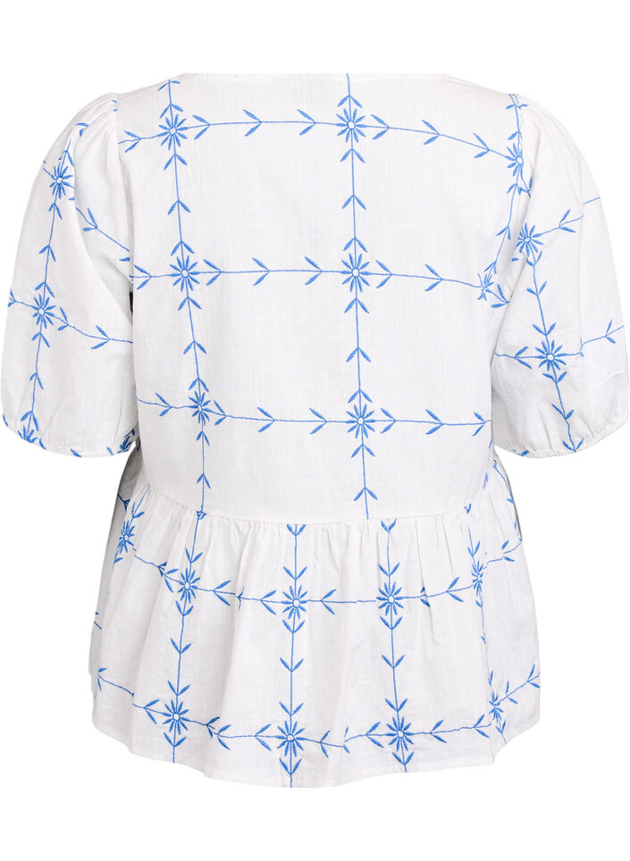 Kortermet bluse med v-hals og broderi, B.White Daphne Emb., Packshot