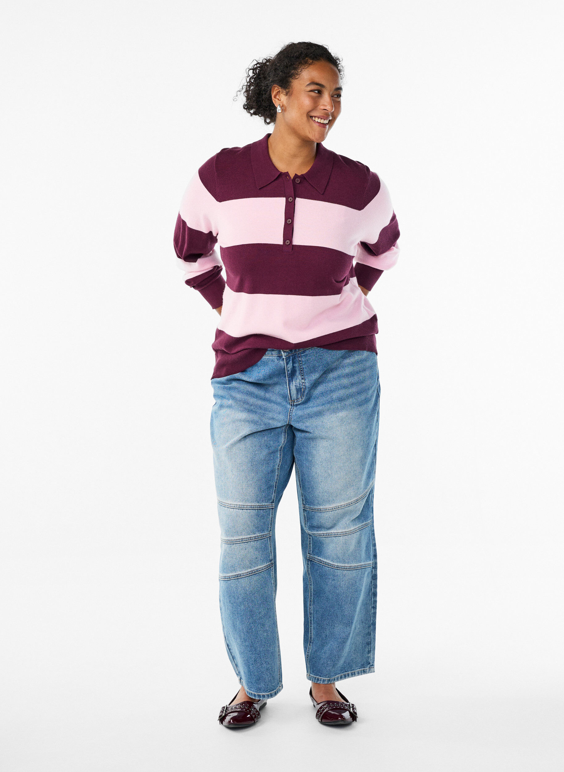 Zizzi Strikkeplagg med krage, R&oslash;d, Model image number 1