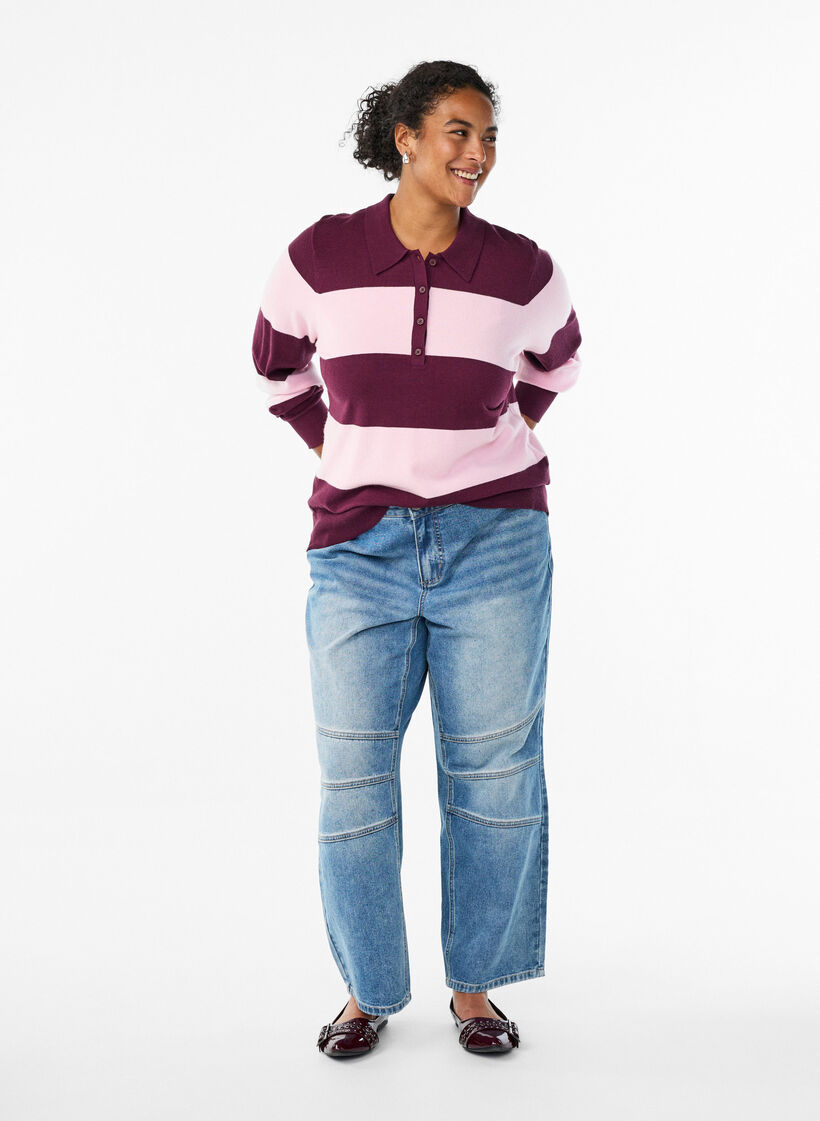 Strikkeplagg med krage, Rød, Model image number 1