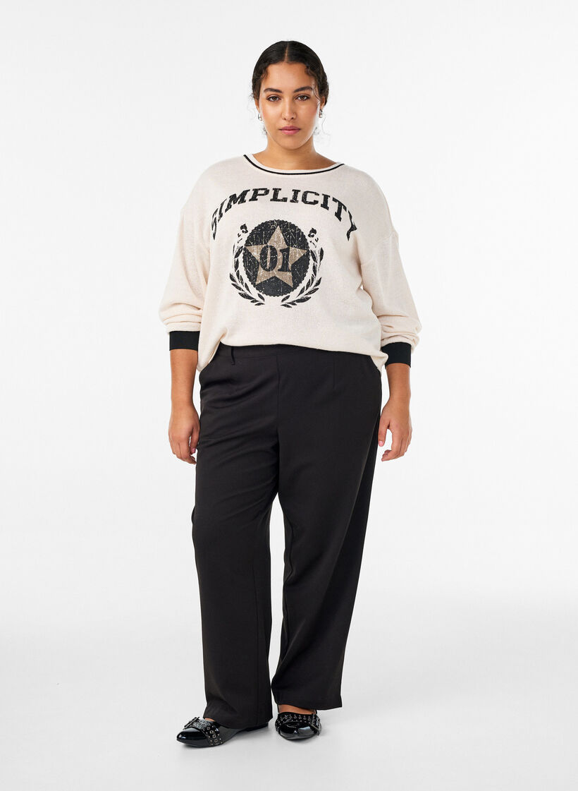 Bukser med h&oslash;y midje og elastisk linning p&aring; ryggen, Svart, Model image number 0