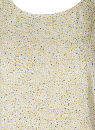 Mønstrete viskosebluse med korte puffermer, Yellow AOP Flower , Packshot image number 2
