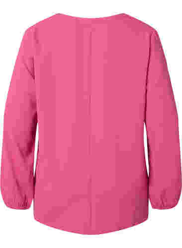 Ensfarget bluse med V-hals, Shocking Pink, Packshot image number 1