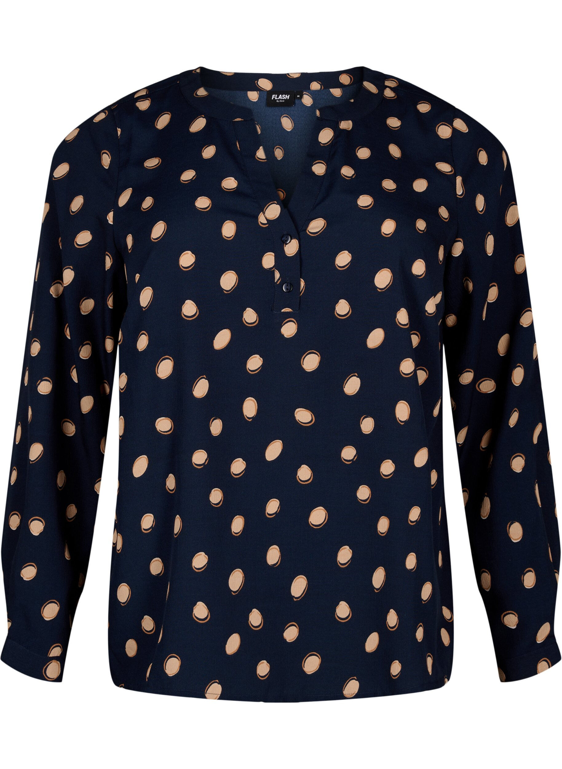 Zizzi FLASH - bluse med lange ermer og trykk, Blue Double Dot, Packshot image number 0