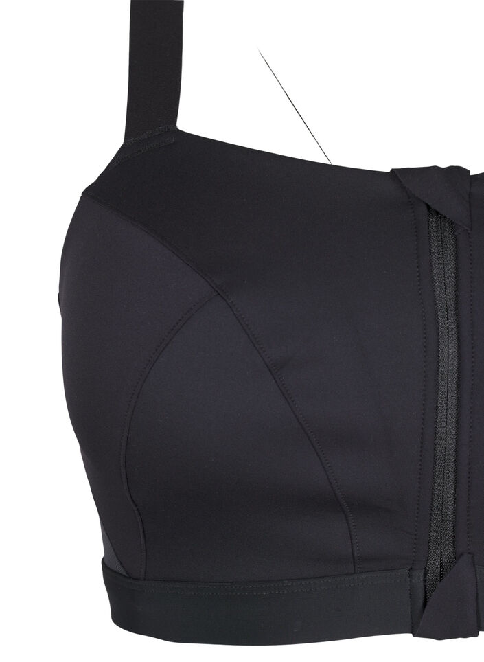 Sportsbh med lukking foran og h&oslash;y st&oslash;tte, Svart, Packshot image number 3