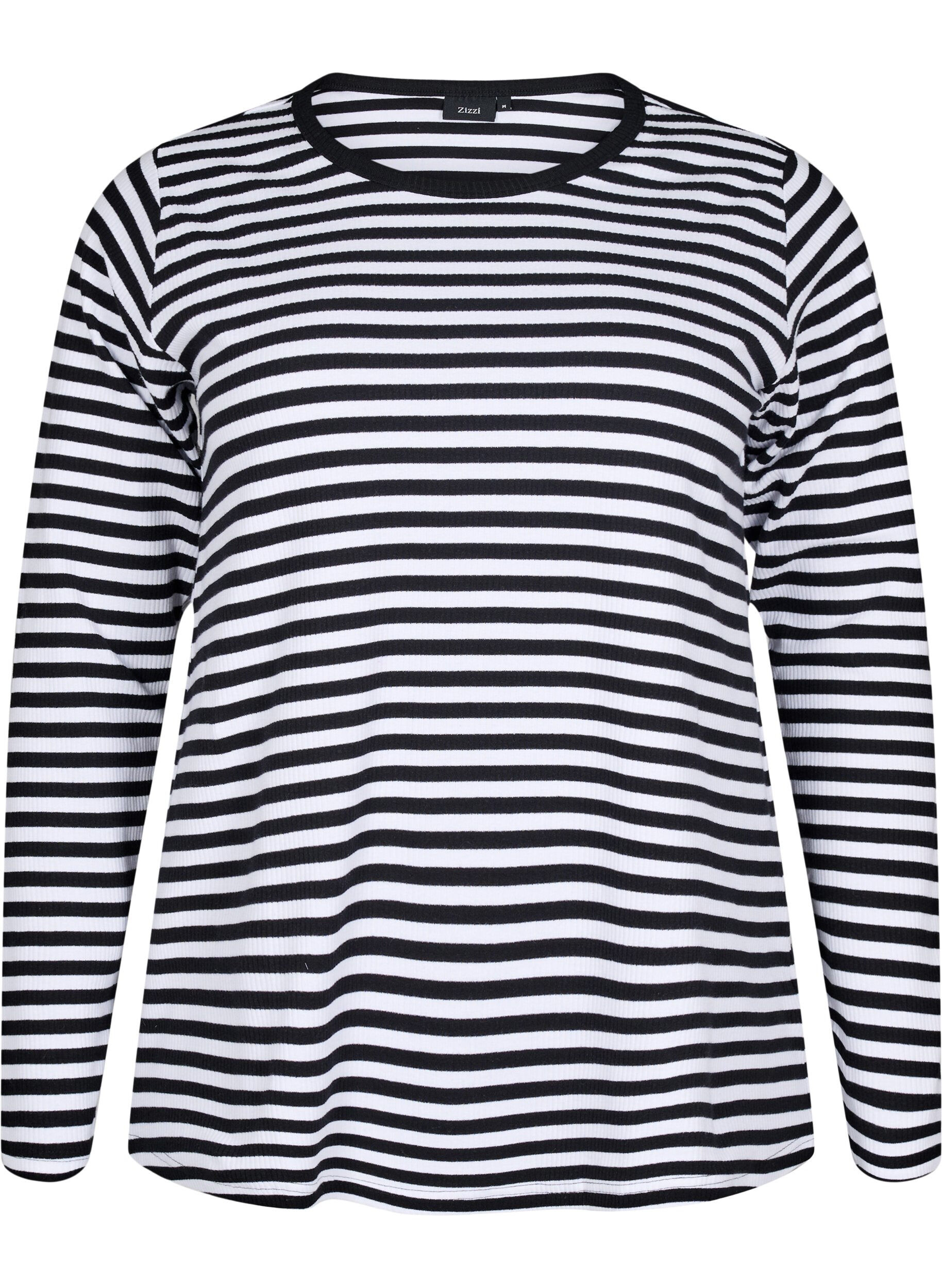 ZizziStripete bluse med lange ermer, Svart, Packshot image number 0