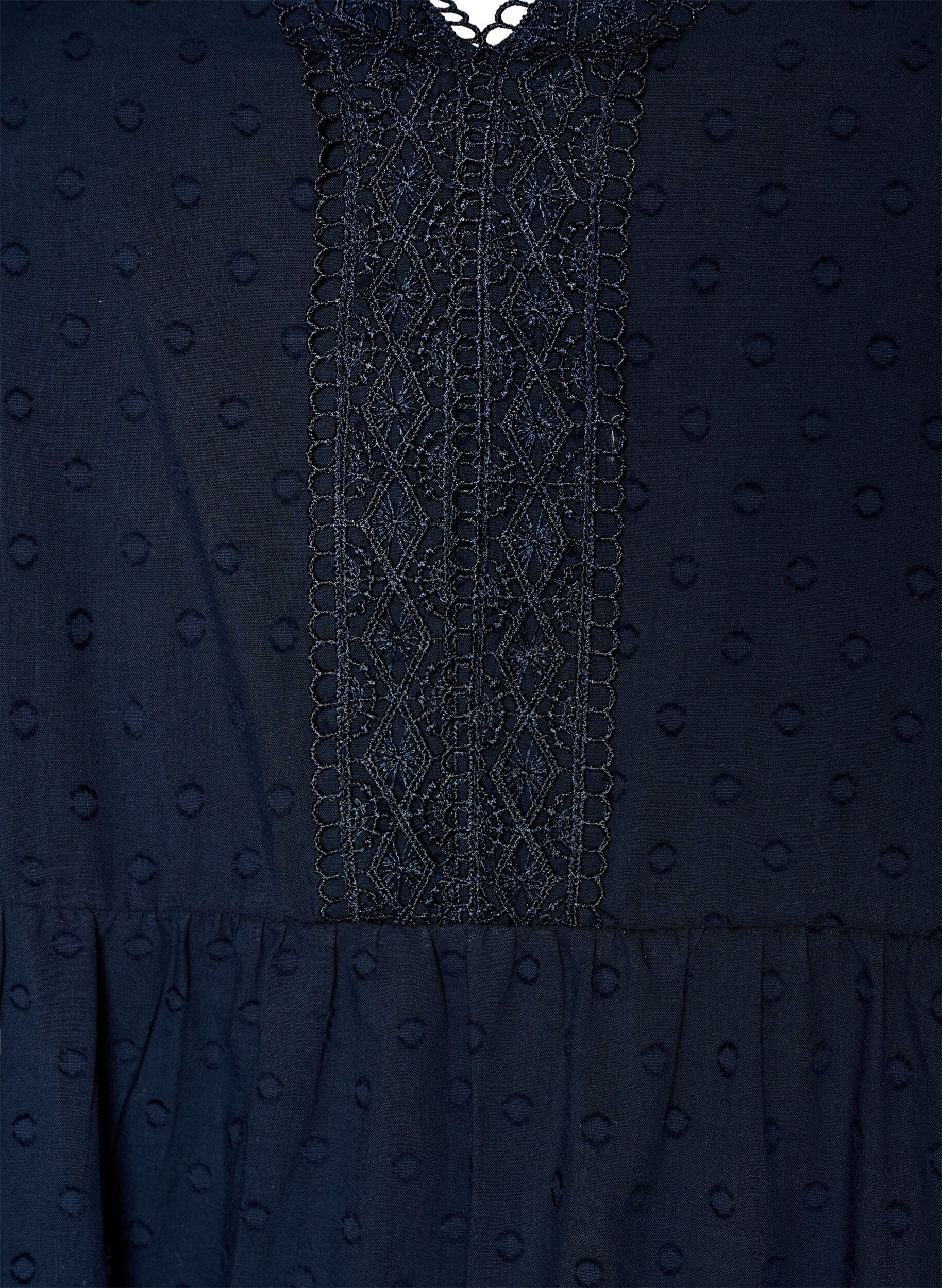 Zizzi Teksturert bomulls midikjole med hekledetaljer, Bl&aring;, Packshot image number 2