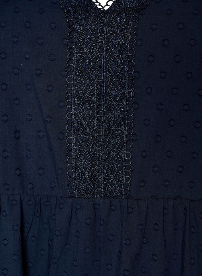 Teksturert bomulls midikjole med hekledetaljer, Bl&aring;, Packshot image number 2