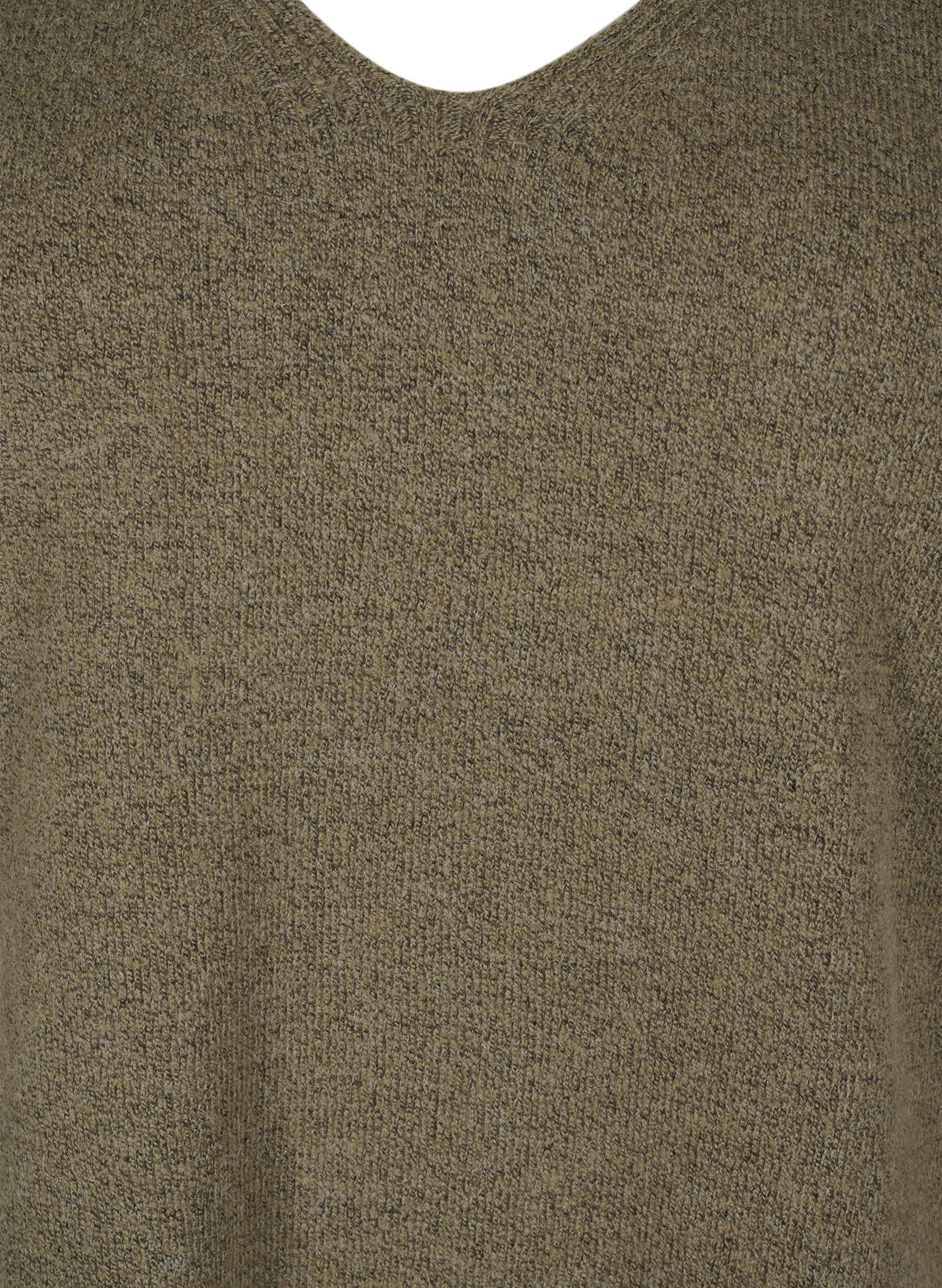 Zizzi Strikkegenser med V-hals, Dusky G. Black Mel., Packshot image number 2