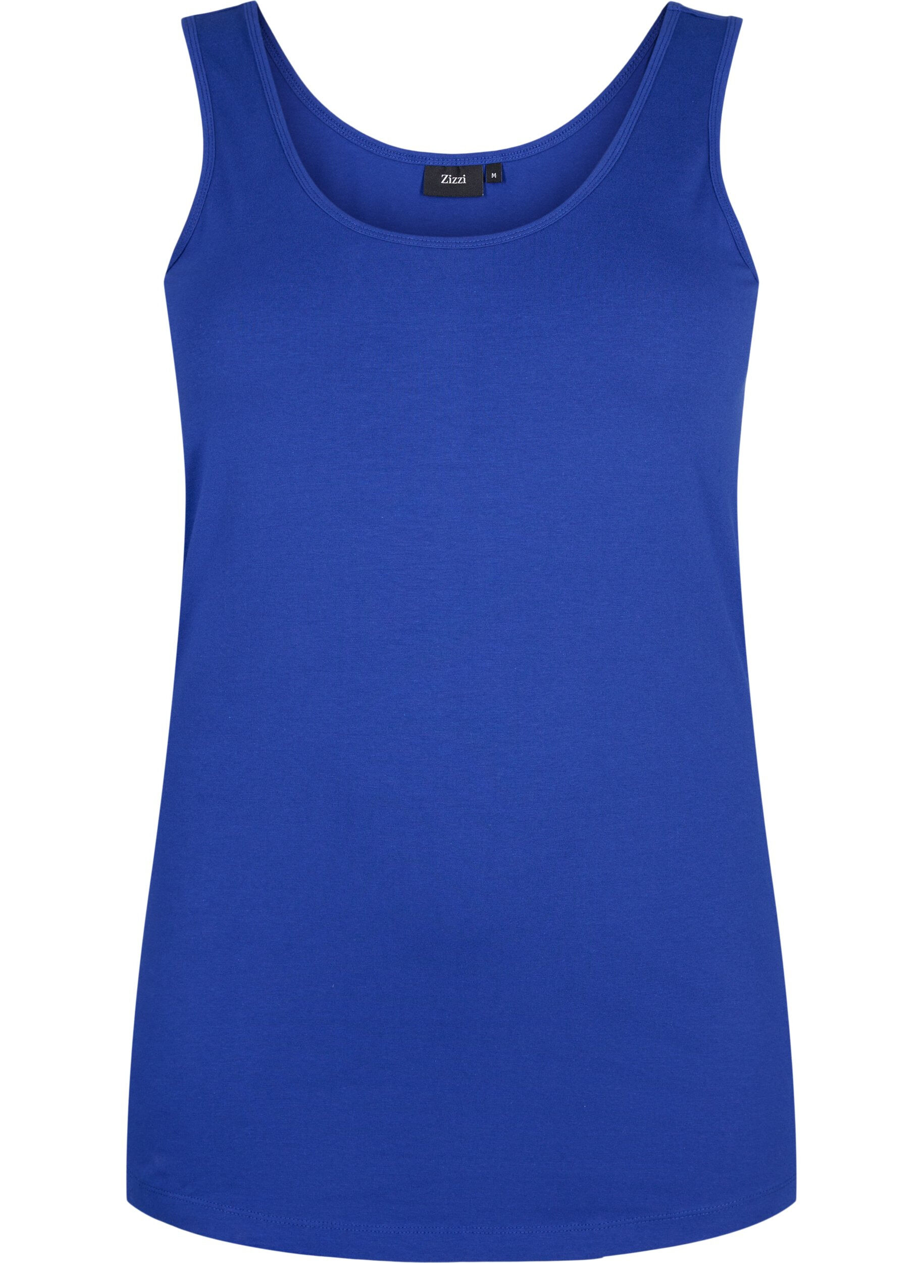 ZizziEnsfarget basic topp i bomull, Bl&aring;, Packshot image number 0