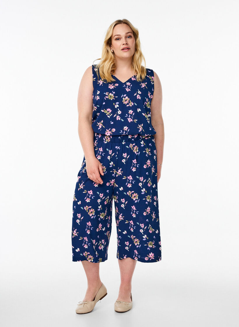 Culottebukser med m&oslash;nster, Bl&aring;, Model image number 0