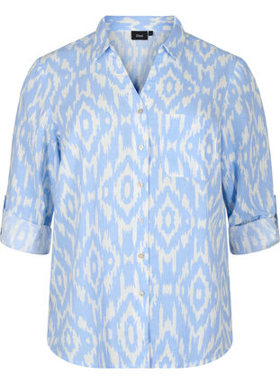 Mønstret skjorte med lin, Serenity AOP, Packshot image number 0