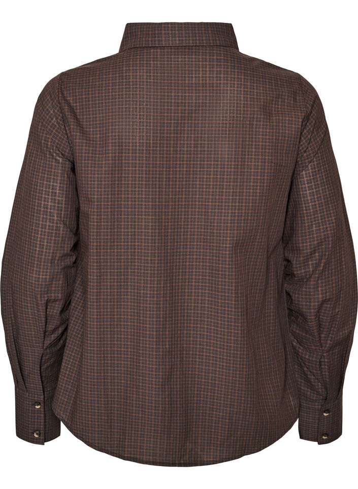 Bomullsskjorte med rutem&oslash;nster, Brun, Packshot image number 1