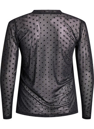 Zizzi Bluse med mesh og prikker, Svart, Packshot image number 1