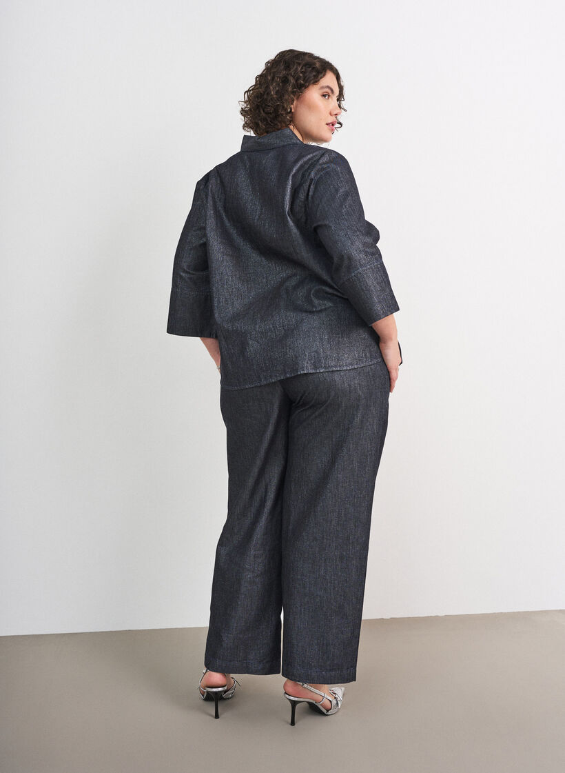 Jeans med rette ben og glittertr&aring;d, Gr&aring;, Model image number 1