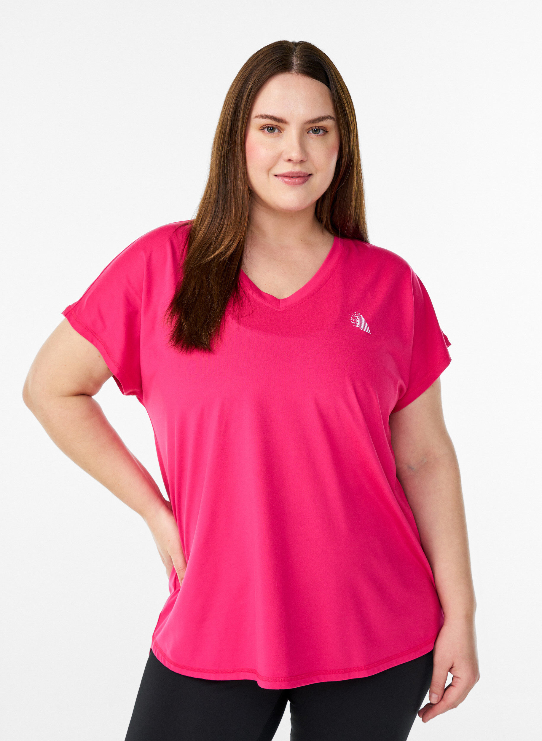 T-skjorte til trening med V-hals, Rosa, Model