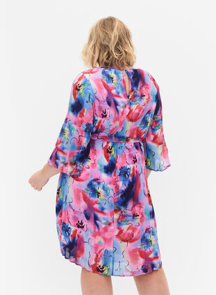 Mønstrete plissékjole med knyting, Lavender Space AOP, Model image number 1