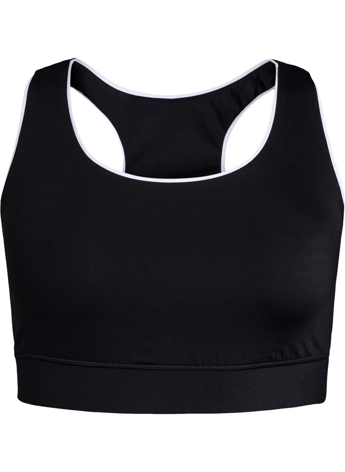 Racerback sports-BH med kontrastpiping, Black w. Piping, Packshot