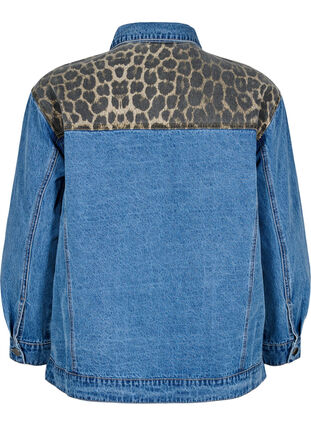Zizzi Denimskjorte med leopardmønstrede detaljer, Blå, Packshot image number 1