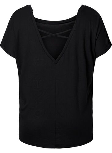 Kortermet treningsbluse med dyp skjæring i ryggen, Black, Packshot image number 1