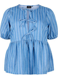 Kortermet denimbluse med stripemønster, Blue Denim Stripe