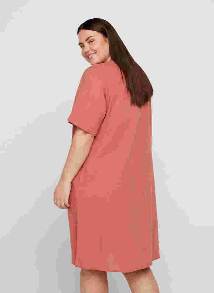 Kortermet kjole i bomullsmiks med lin, Canyon Rose, Model image number 1