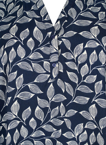 Bluse med vaffelsøm og v-utringning, Navy Leaf, Packshot image number 2
